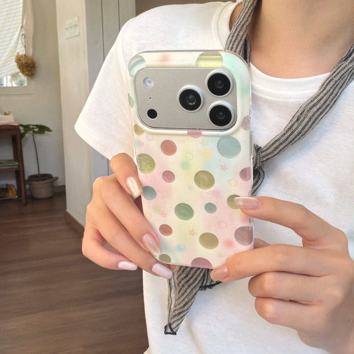 Stylish IMD Round Edge Skin-friendly Macaron Gradient Polka Dot Anti-drop Phone Case for iPhone 18 Pro Max 17 16 15 14 13