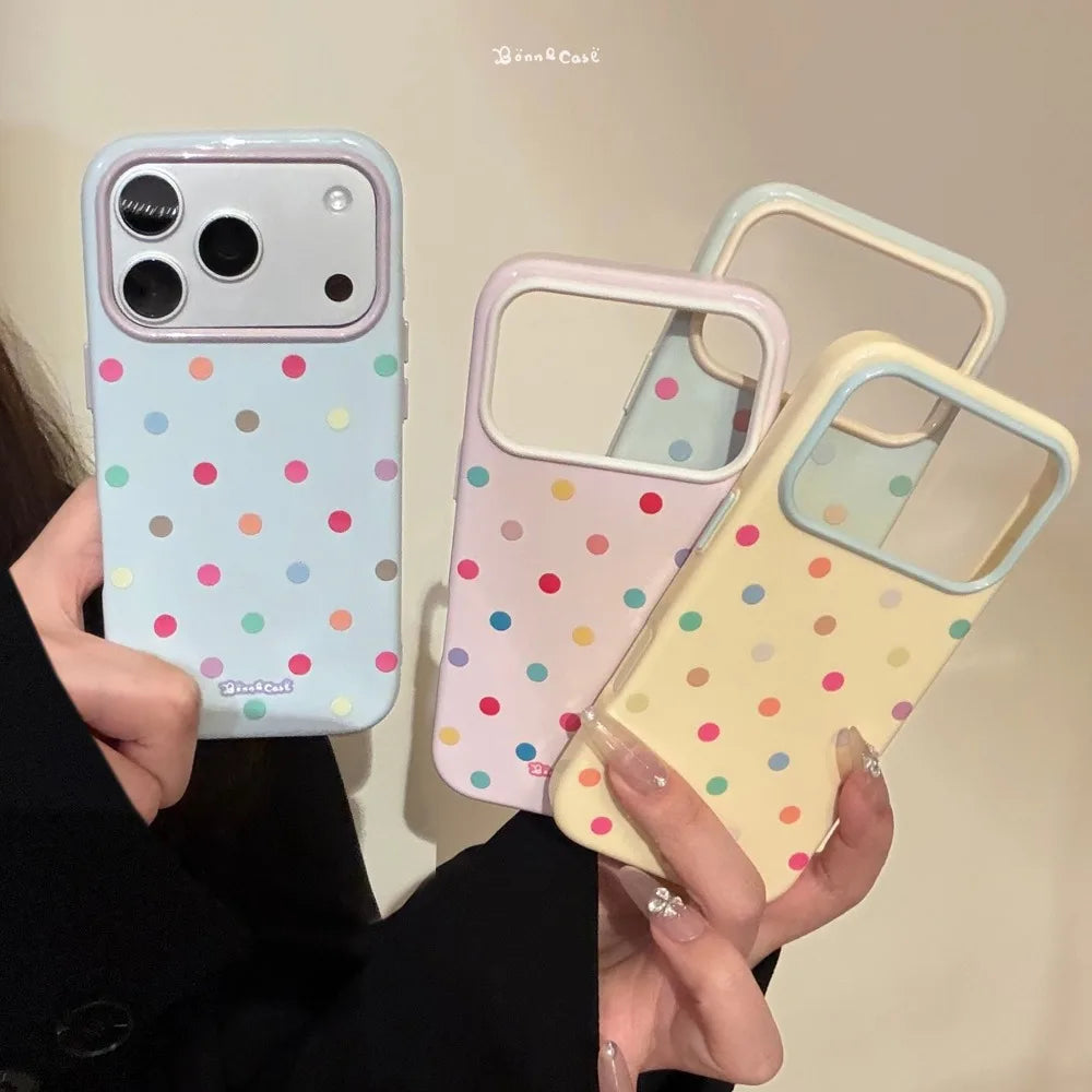 Korean Ins Cute Colorful Polka Dots Phone Case for IPhone 18 17 16 15 14 13 Pro Max Candy Color Macaron Shockproof Soft Cover