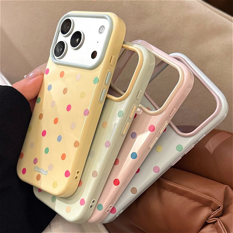 INS Colorful Polka Dots Phone Case For iPhone 17 16 15 14 13 Pro Max Solid Color Fashion Protection Shockproof Back Cover Funda