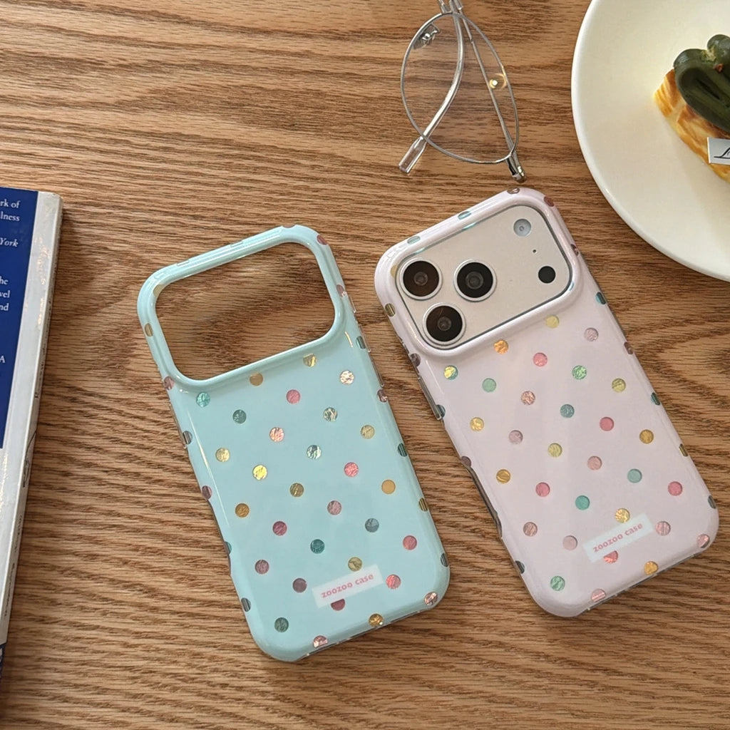 Fashion Colorful Sparkling Polka Dot Pattern Rounded Edge Design Shockproof Phone Cover Case for iPhone 18 17 16 15 Pro Max