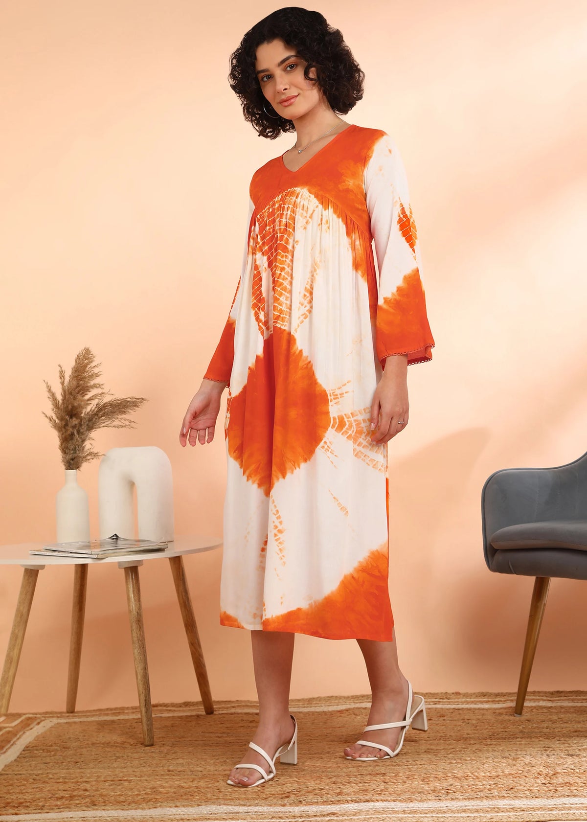 Women Midi Hand Tie Dye Rayon A-Line Flared Dress Quick Dry Breathable Eco-Friendly Summer Party Casual Daily Wear