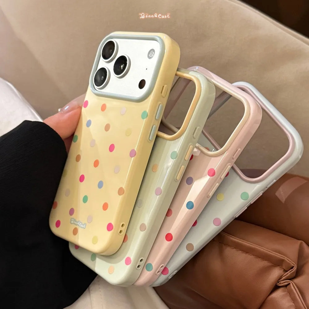 Korean Ins Cute Colorful Polka Dots Phone Case for IPhone 18 17 16 15 14 13 Pro Max Candy Color Macaron Shockproof Soft Cover