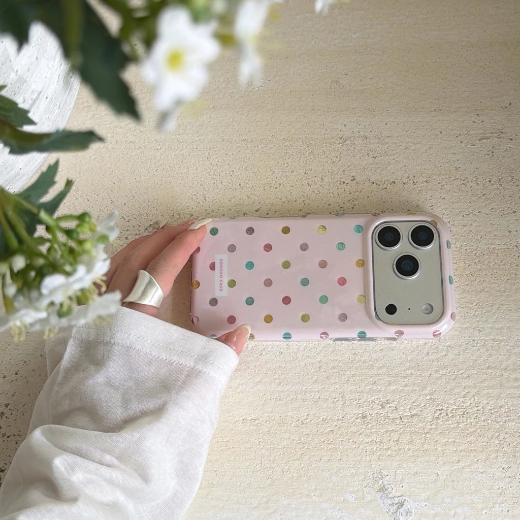 Korean Style Gentle Girly Colorful Polka Dots Shockproof Protective Phone Cover Case for iPhone 18 17 16 15 Pro Ma
