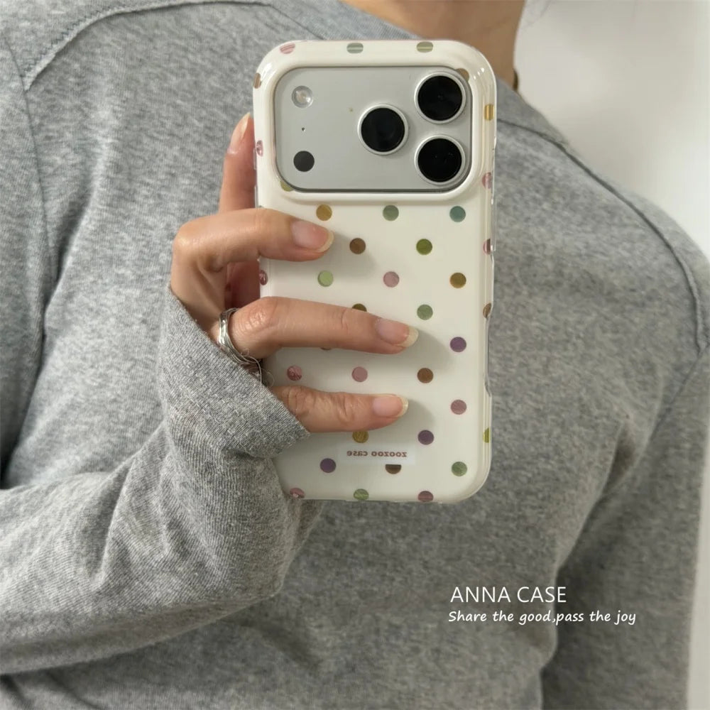 Korean INS Dopamine Colorful Polka Dot Case For iphone 17 16 15 14 Pro Max 17 16 Silicone Shockproof Protective Hard Back Cover