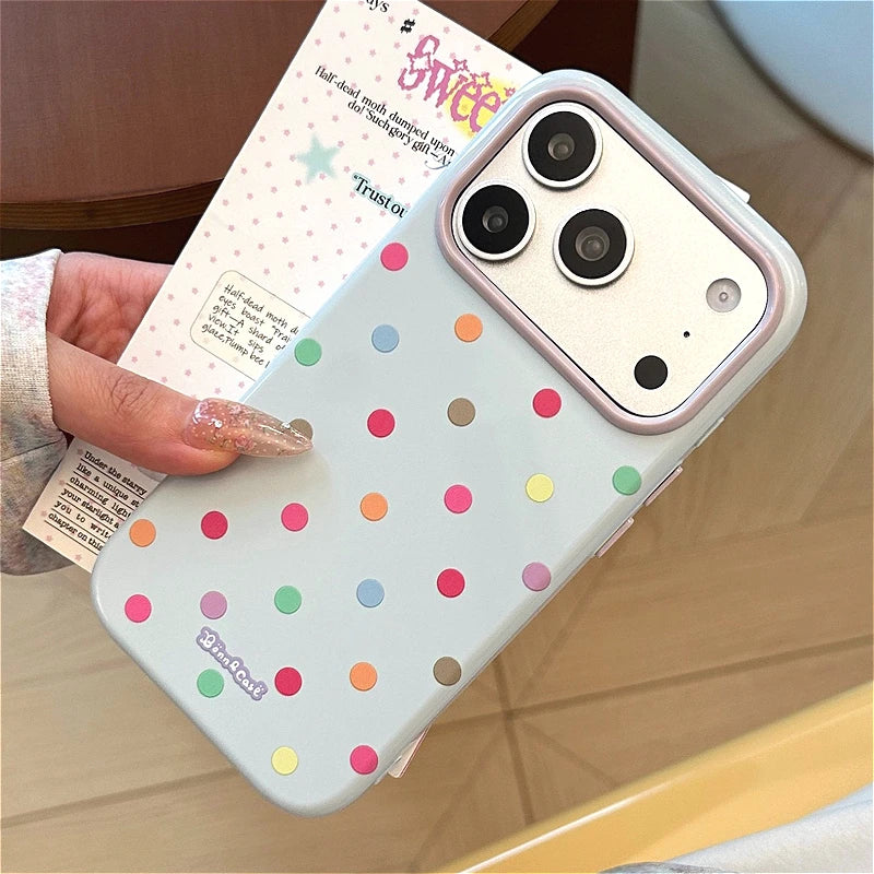 INS Colorful Polka Dots Phone Case For iPhone 17 16 15 14 13 Pro Max Solid Color Fashion Protection Shockproof Back Cover Funda