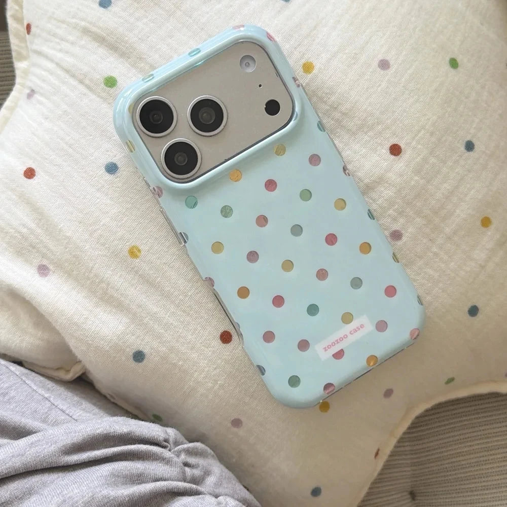 Mint Blue Colorful Polka Dot Phone Case for iPhone 18 17 Pro Max 16 15 14 Pro Max 13 Protective Cover
