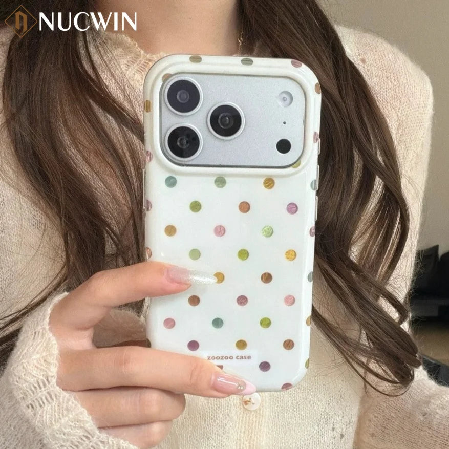 INS Korean Colorful Polka Dot Shockproof Case for iPhone 17 Pro Max 16 15 14 Pro Max 17 16 Pro 13 Slim PC TPU Large Window Cover