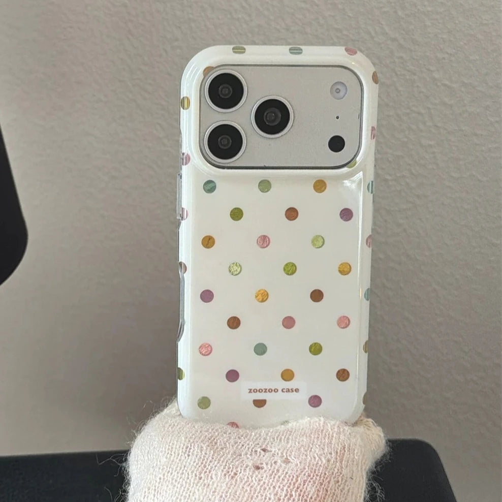 INS Korean Colorful Polka Dot Shockproof Case for iPhone 17 Pro Max 16 15 14 Pro Max 17 16 Pro 13 Slim PC TPU Large Window Cover