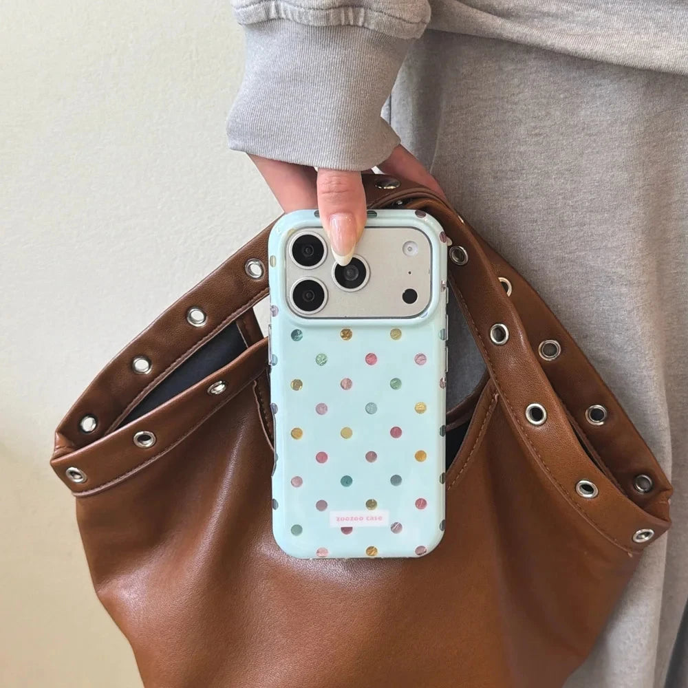 Mint Blue Colorful Polka Dot Phone Case for iPhone 18 17 Pro Max 16 15 14 Pro Max 13 Protective Cover