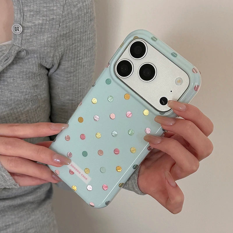 Fashion Colors Circular Dots Dual Layer Hard IMD TPU Phone Case For iPhone 17 16 15 14 13 Pro Max Shockproof Blue Back Cover