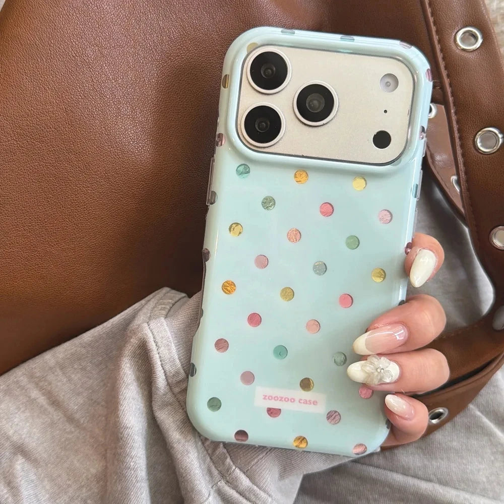 Mint Blue Colorful Polka Dot Phone Case for iPhone 18 17 Pro Max 16 15 14 Pro Max 13 Protective Cover