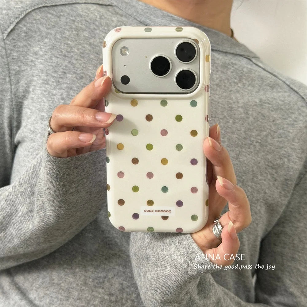 Korean INS Dopamine Colorful Polka Dot Case For iphone 17 16 15 14 Pro Max 17 16 Silicone Shockproof Protective Hard Back Cover
