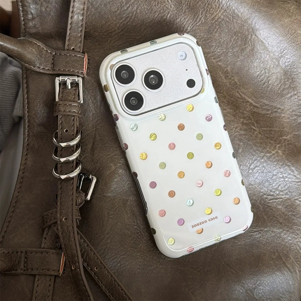 INS Korean Colorful Polka Dot Shockproof Case for iPhone 17 Pro Max 16 15 14 Pro Max 17 16 Pro 13 Slim PC TPU Large Window Cover