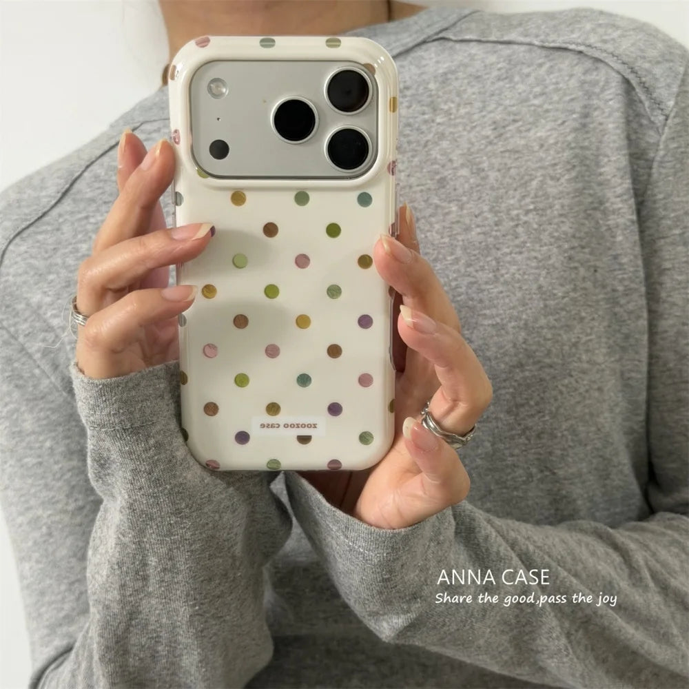 Korean INS Dopamine Colorful Polka Dot Case For iphone 17 16 15 14 Pro Max 17 16 Silicone Shockproof Protective Hard Back Cover