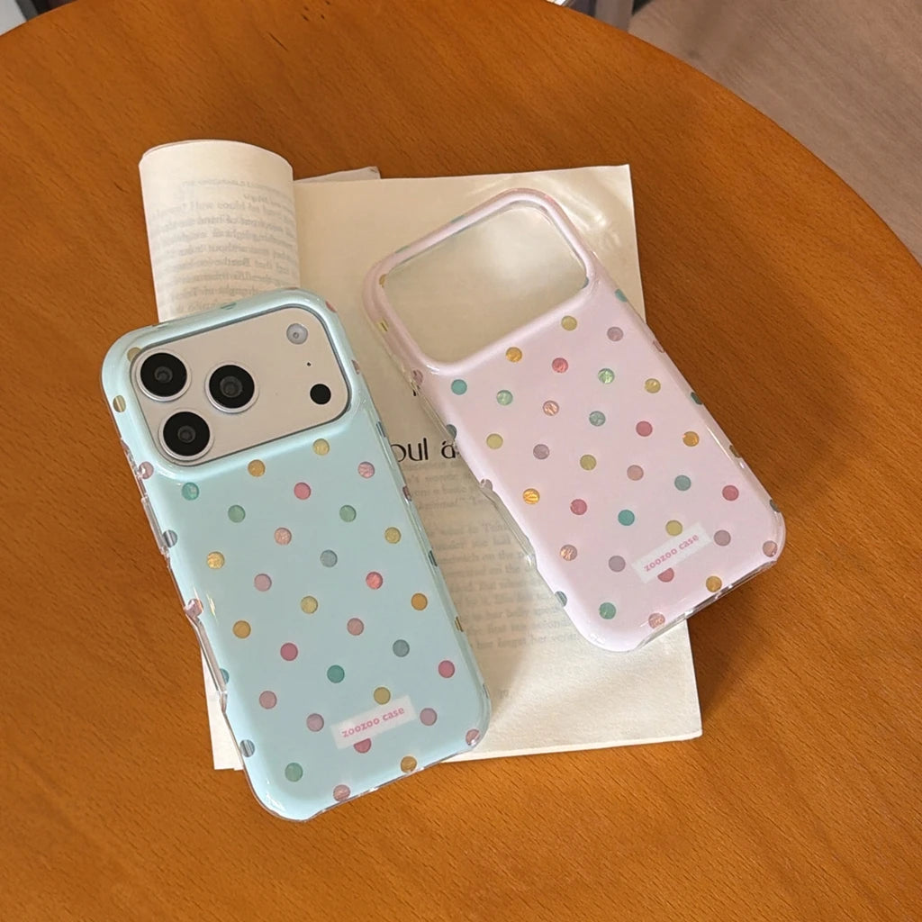 Fashion Colorful Sparkling Polka Dot Pattern Rounded Edge Design Shockproof Phone Cover Case for iPhone 18 17 16 15 Pro Max