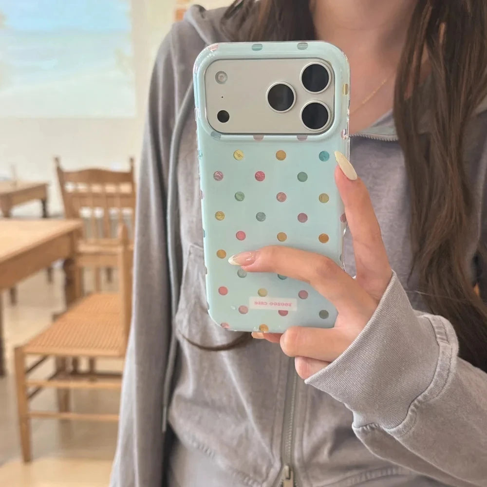 Mint Blue Colorful Polka Dot Phone Case for iPhone 18 17 Pro Max 16 15 14 Pro Max 13 Protective Cover
