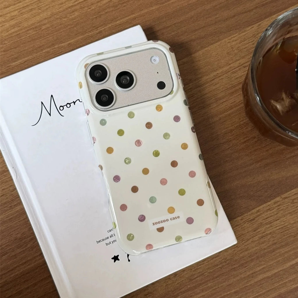 INS Korean Colorful Polka Dot Shockproof Case for iPhone 17 Pro Max 16 15 14 Pro Max 17 16 Pro 13 Slim PC TPU Large Window Cover