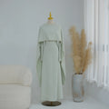 White Pearl Trim Cape Maxi Dress Women Elegant Long Sleeve Cinched Waist Muslim Robes 2026 Spring EID Abaya Lady Dresses