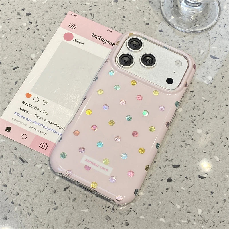 INS Korean Colorful Point Phone Case For Iphone 18 17 17Pro 17ProMax 16Pro 13 14 15 16 Pro Max 15Pro 14ProMax Phone Cover Fundas