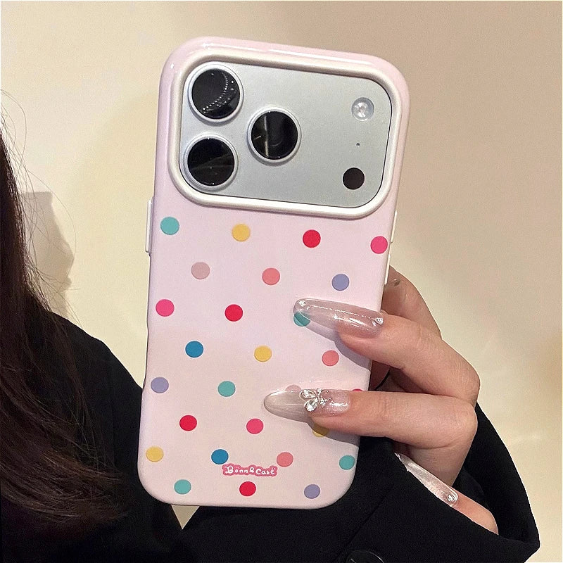 INS Colorful Polka Dots Phone Case For iPhone 17 16 15 14 13 Pro Max Solid Color Fashion Protection Shockproof Back Cover Funda