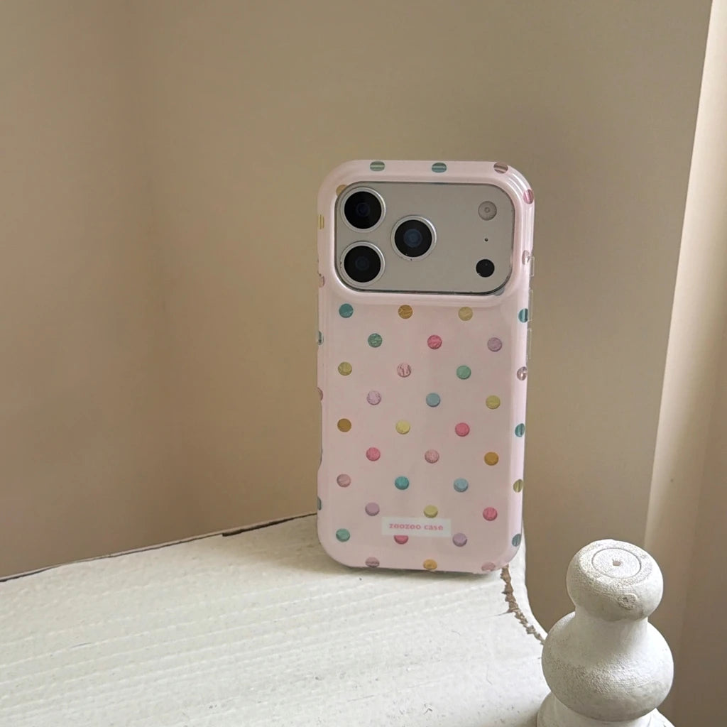 Korean Style Gentle Girly Colorful Polka Dots Shockproof Protective Phone Cover Case for iPhone 18 17 16 15 Pro Ma