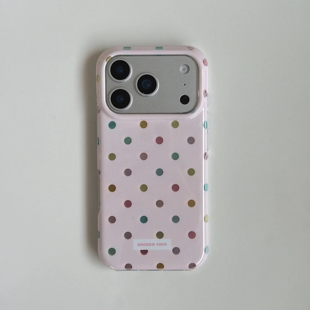 Korean Style Gentle Girly Colorful Polka Dots Shockproof Protective Phone Cover Case for iPhone 18 17 16 15 Pro Ma