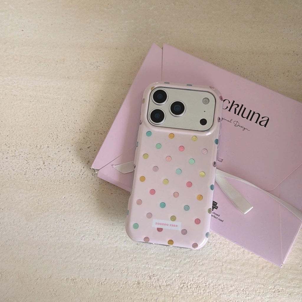 Korean Style Gentle Girly Colorful Polka Dots Shockproof Protective Phone Cover Case for iPhone 18 17 16 15 Pro Ma