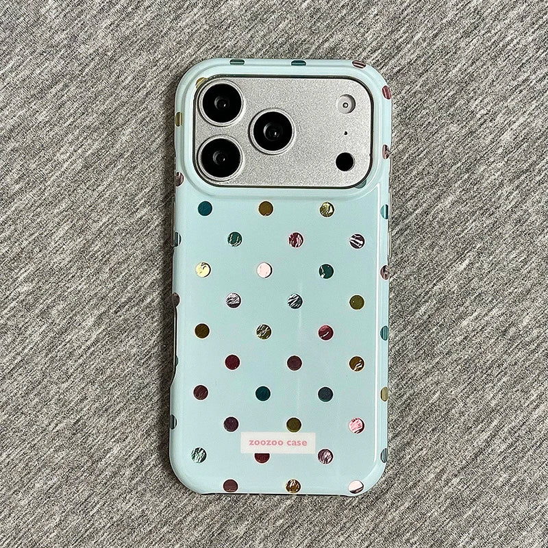 Fashion Colors Circular Dots Dual Layer Hard IMD TPU Phone Case For iPhone 17 16 15 14 13 Pro Max Shockproof Blue Back Cover