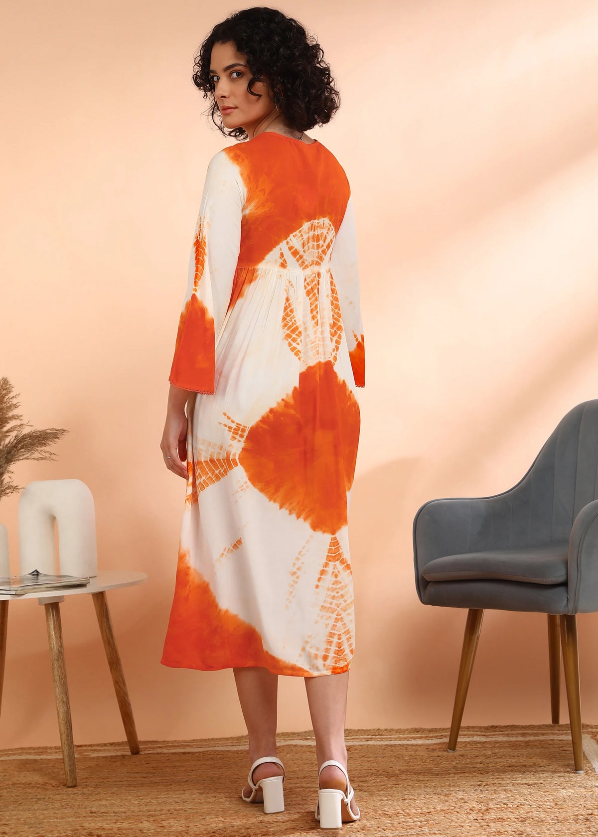 Women Midi Hand Tie Dye Rayon A-Line Flared Dress Quick Dry Breathable Eco-Friendly Summer Party Casual Daily Wear