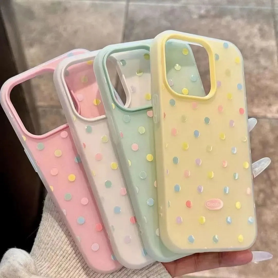 Cute Colorful polka dots Silicone Matte Candy Color 2 in 1 Phone Case for iPhone 17 Air 16e 16 15 14 13 Plus 12 11 Pro X XR Max