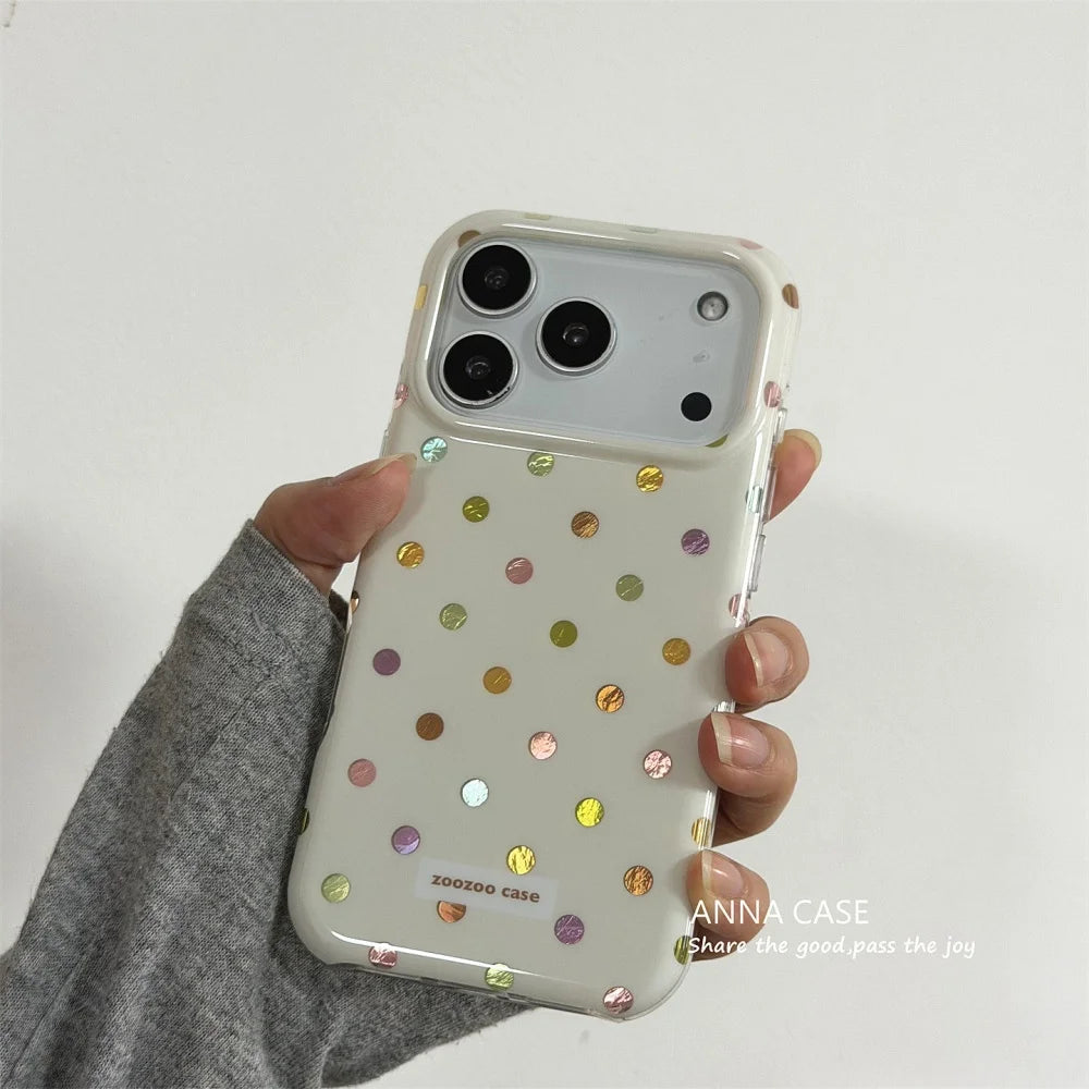 Korean INS Dopamine Colorful Polka Dot Case For iphone 17 16 15 14 Pro Max 17 16 Silicone Shockproof Protective Hard Back Cover