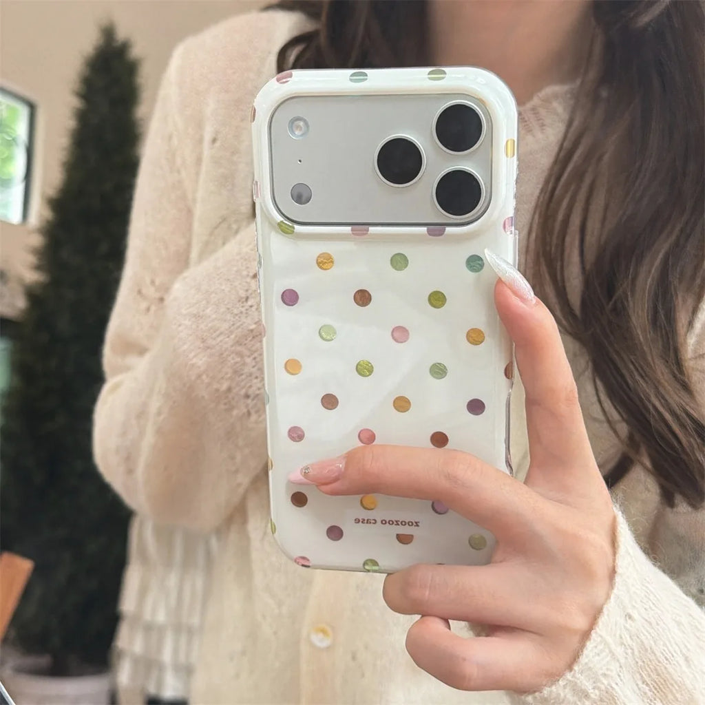 INS Korean Colorful Polka Dot Shockproof Case for iPhone 17 Pro Max 16 15 14 Pro Max 17 16 Pro 13 Slim PC TPU Large Window Cover