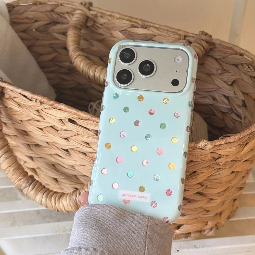 Mint Blue Colorful Polka Dot Phone Case for iPhone 18 17 Pro Max 16 15 14 Pro Max 13 Protective Cover