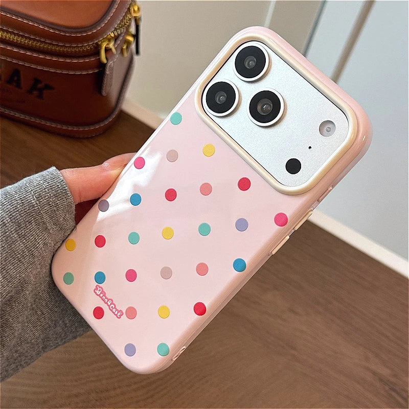 INS Colorful Polka Dots Phone Case For iPhone 17 16 15 14 13 Pro Max Solid Color Fashion Protection Shockproof Back Cover Funda