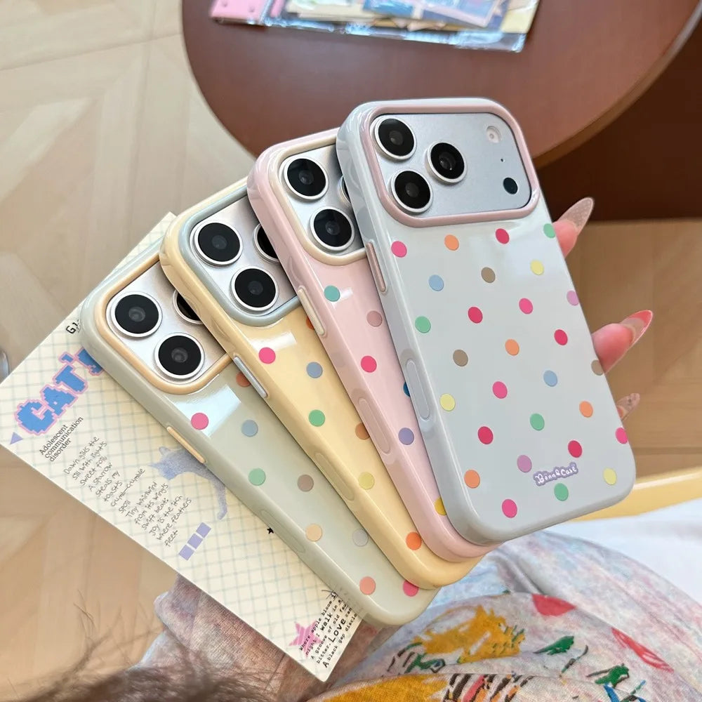 Korean Ins Cute Colorful Polka Dots Phone Case for IPhone 18 17 16 15 14 13 Pro Max Candy Color Macaron Shockproof Soft Cover