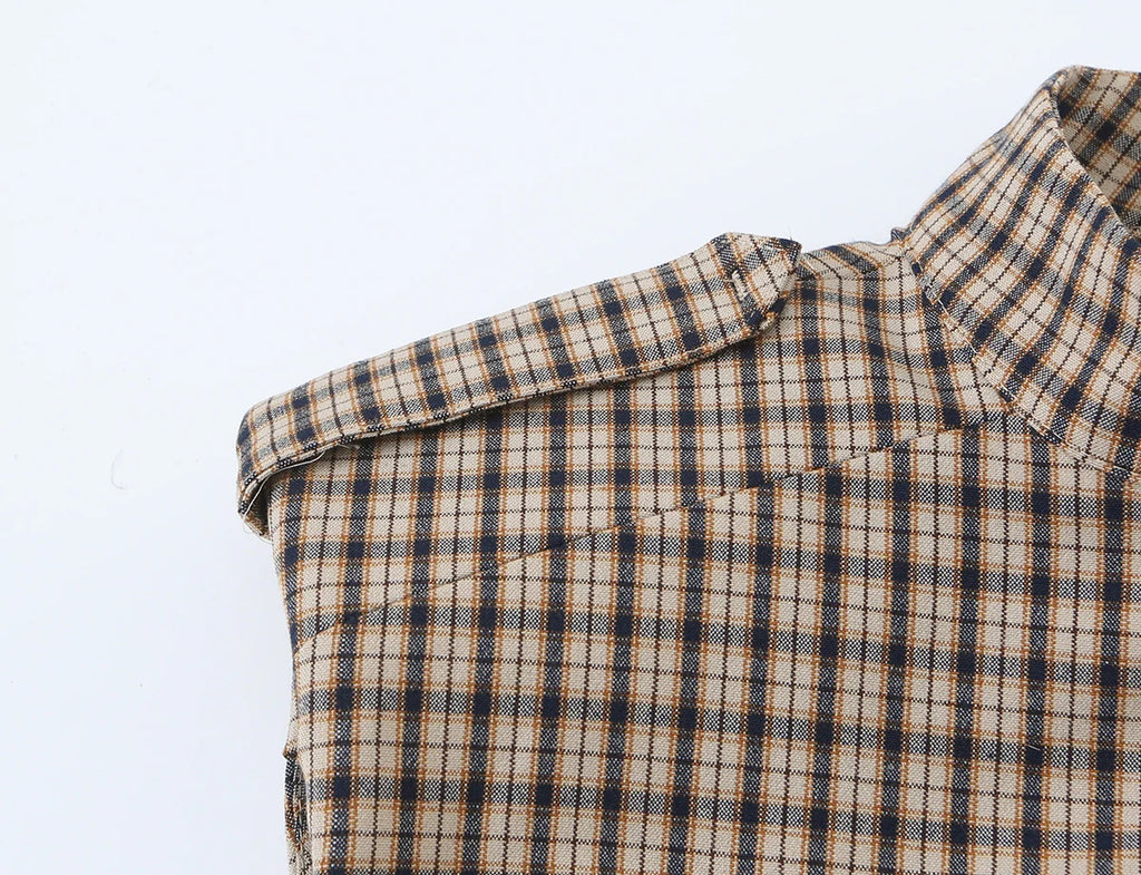 KONDALA Women Elegant Plaid Jumpsuit Dresses Vintage Chic Slim Sleeveless Mini Dress New 2026 Autumn Trendy Casual Classic Dress