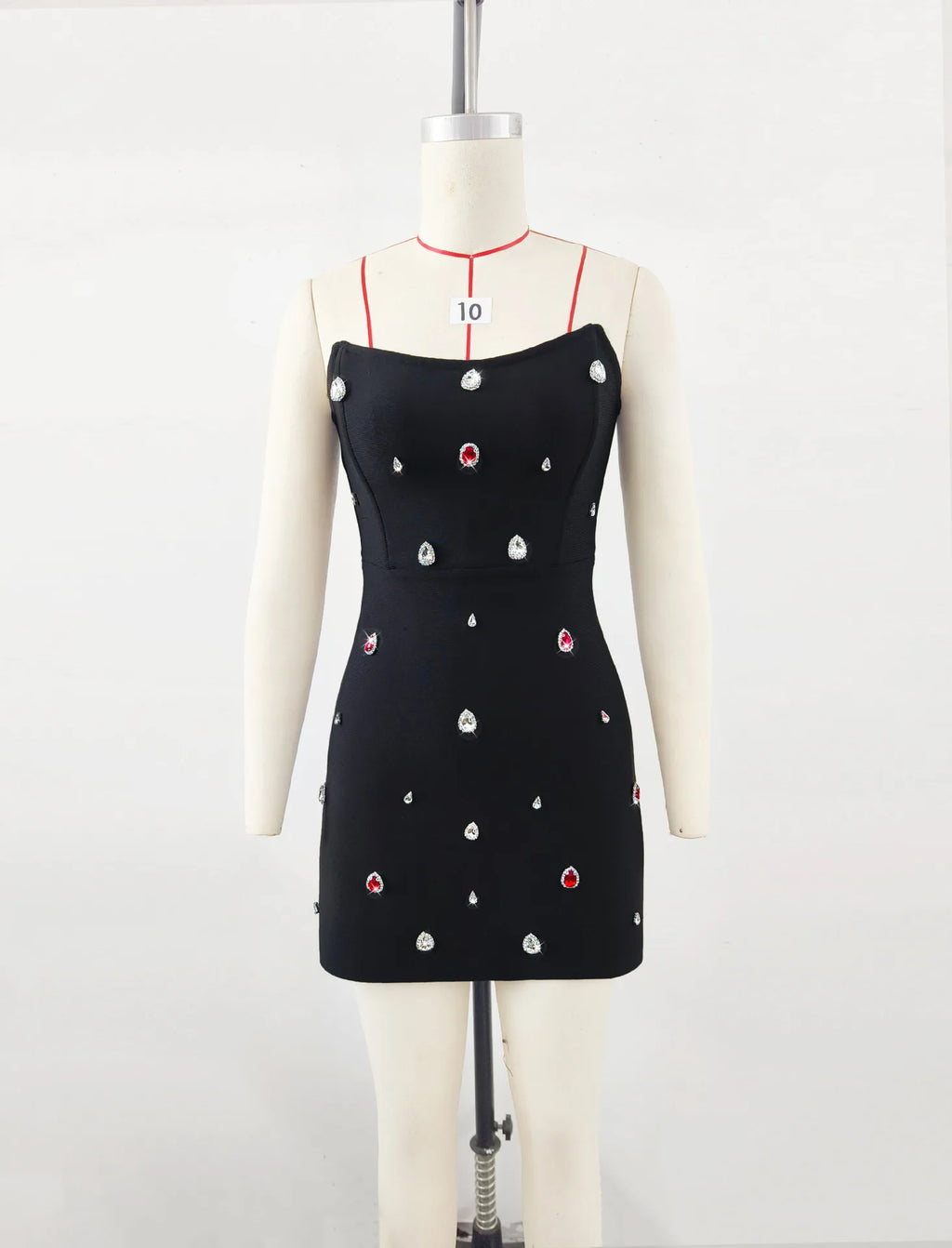 2025 New Spring Black Color Women Sexy Strapless Colorful Crystal Bodycon Mini Bandage Dress Nightclub Party Celebrate Outfit