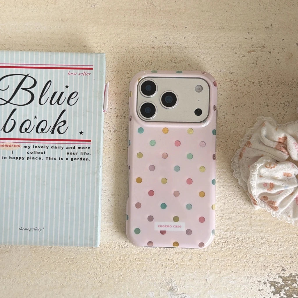 Korean Style Gentle Girly Colorful Polka Dots Shockproof Protective Phone Cover Case for iPhone 18 17 16 15 Pro Ma