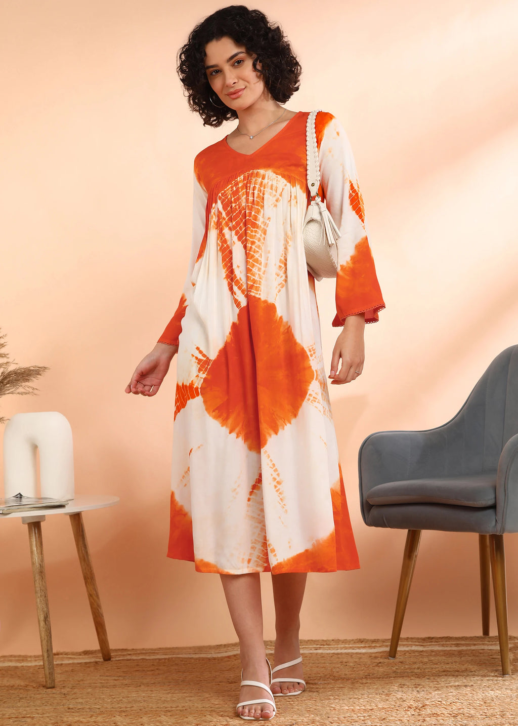 Women Midi Hand Tie Dye Rayon A-Line Flared Dress Quick Dry Breathable Eco-Friendly Summer Party Casual Daily Wear