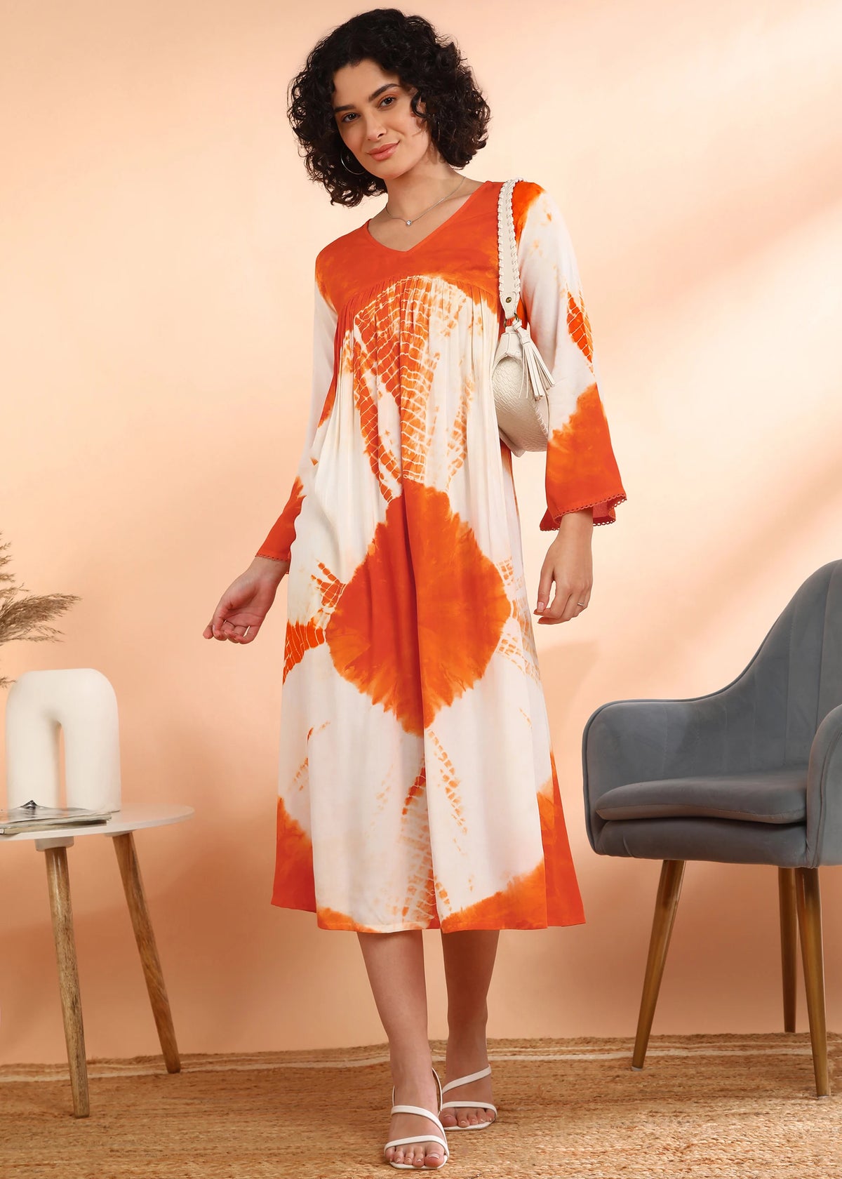 Women Midi Hand Tie Dye Rayon A-Line Flared Dress Quick Dry Breathable Eco-Friendly Summer Party Casual Daily Wear