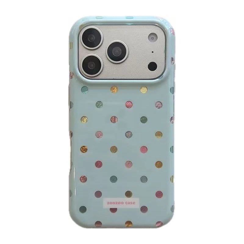 Fashion Colors Circular Dots Dual Layer Hard IMD TPU Phone Case For iPhone 17 16 15 14 13 Pro Max Shockproof Blue Back Cover