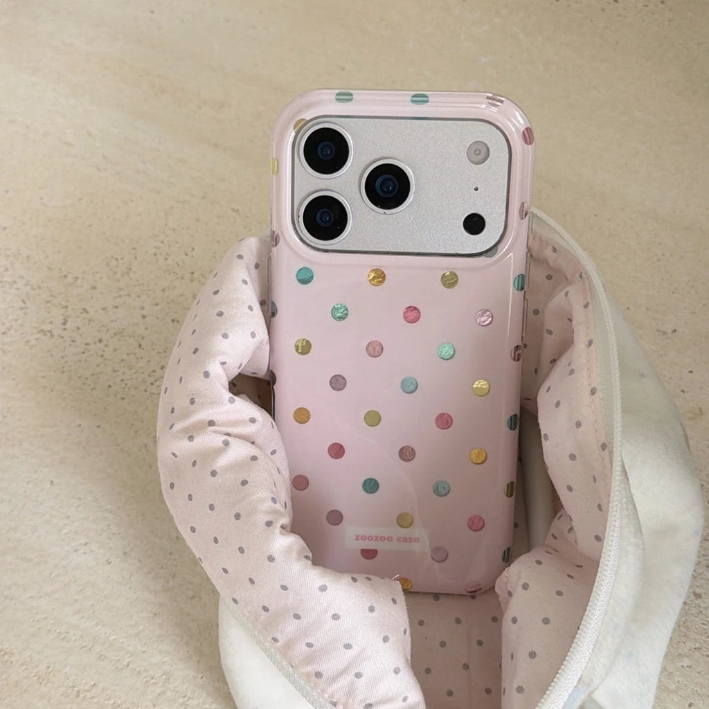 Fashion Colorful Sparkling Polka Dot Pattern Rounded Edge Design Shockproof Phone Cover Case for iPhone 18 17 16 15 Pro Max