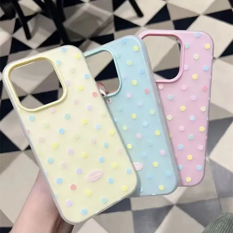 Cute Colorful polka dots Silicone Matte Candy Color 2 in 1 Phone Case for iPhone 17 Air 16e 16 15 14 13 Plus 12 11 Pro X XR Max