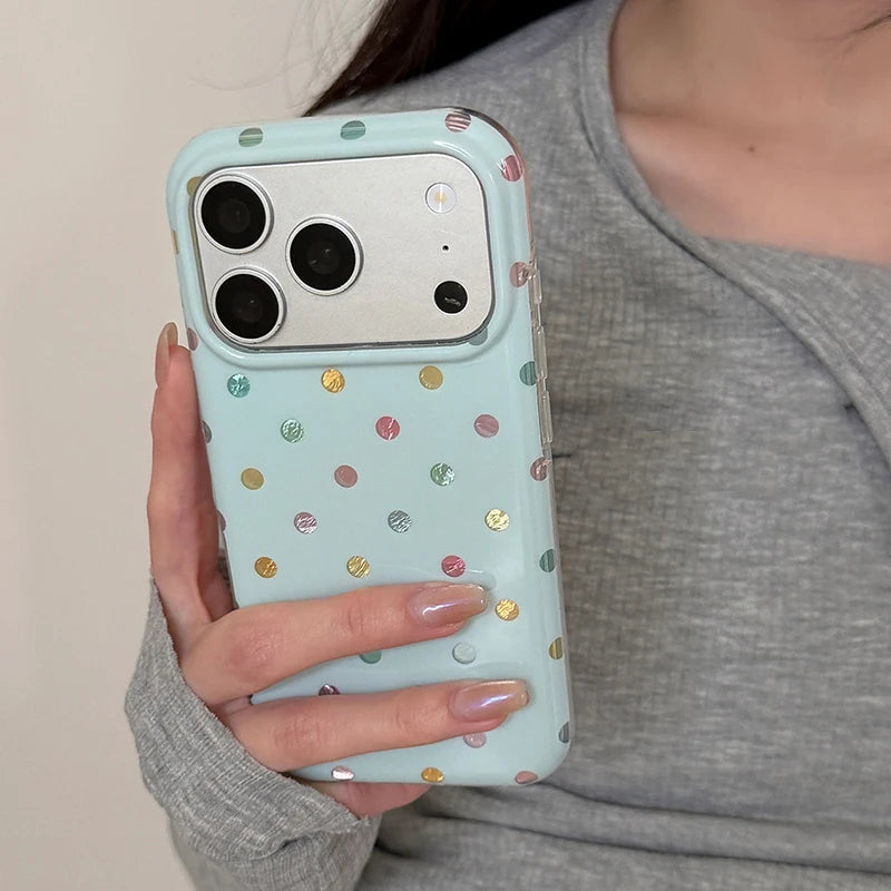 Fashion Colors Circular Dots Dual Layer Hard IMD TPU Phone Case For iPhone 17 16 15 14 13 Pro Max Shockproof Blue Back Cover