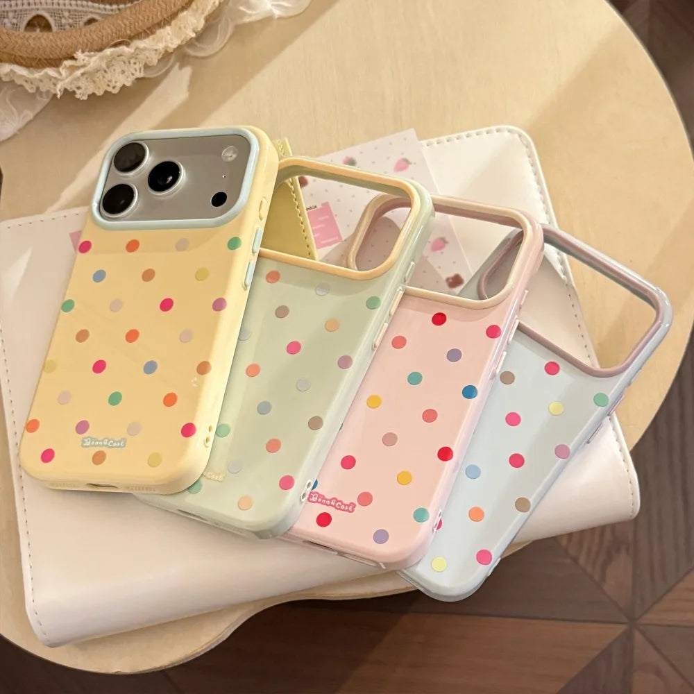 Korean Ins Cute Colorful Polka Dots Phone Case for IPhone 18 17 16 15 14 13 Pro Max Candy Color Macaron Shockproof Soft Cover