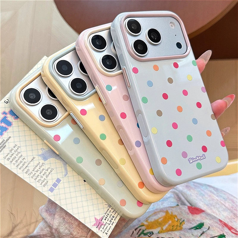 INS Colorful Polka Dots Phone Case For iPhone 17 16 15 14 13 Pro Max Solid Color Fashion Protection Shockproof Back Cover Funda