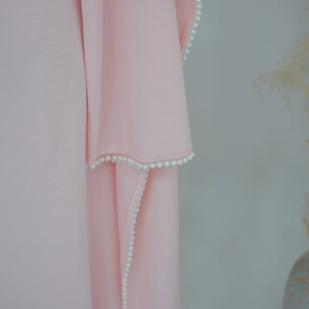 White Pearl Trim Cape Maxi Dress Women Elegant Long Sleeve Cinched Waist Muslim Robes 2026 Spring EID Abaya Lady Dresses