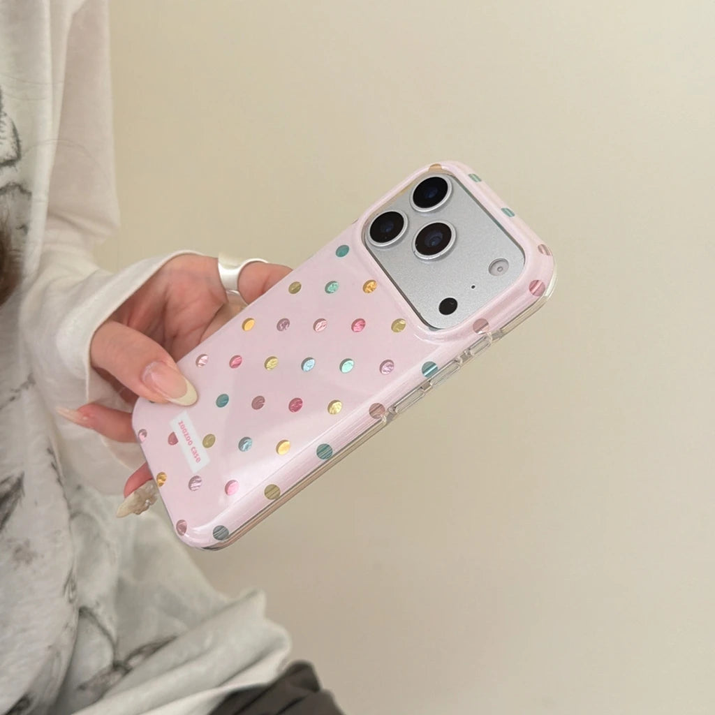 Fashion Colorful Sparkling Polka Dot Pattern Rounded Edge Design Shockproof Phone Cover Case for iPhone 18 17 16 15 Pro Max