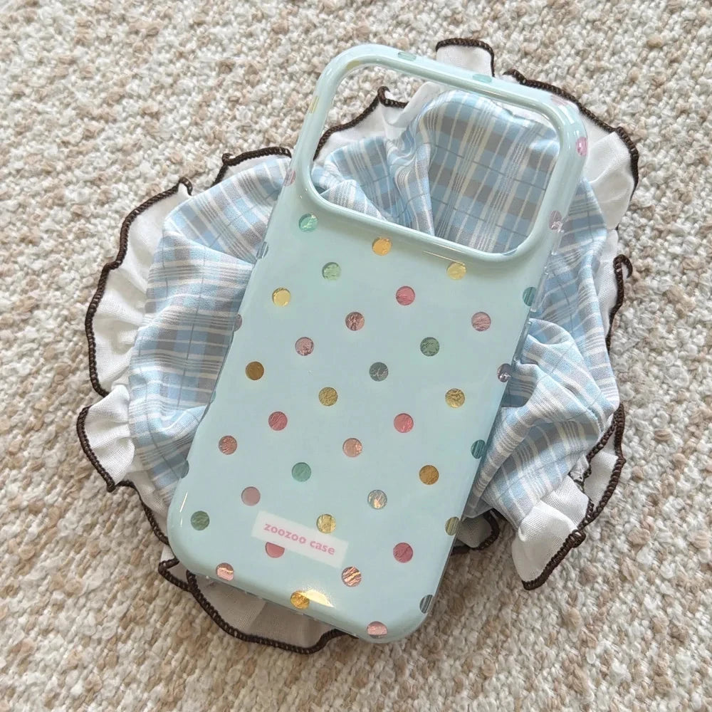 Mint Blue Colorful Polka Dot Phone Case for iPhone 18 17 Pro Max 16 15 14 Pro Max 13 Protective Cover