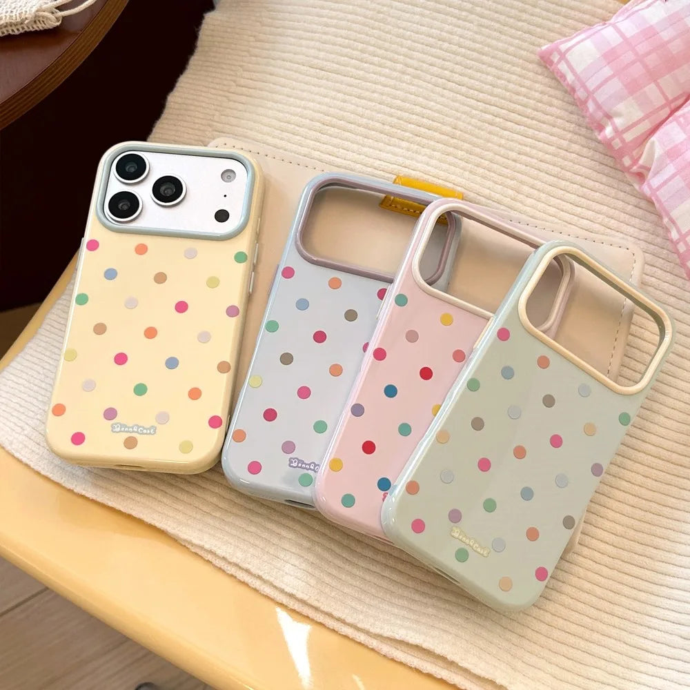 Korean Ins Cute Colorful Polka Dots Phone Case for IPhone 18 17 16 15 14 13 Pro Max Candy Color Macaron Shockproof Soft Cover